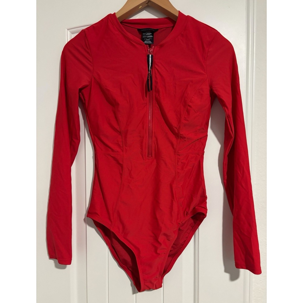 Tommy Hilfiger Womens Red Zip Front Swimsuit M cruise resortwear vacation